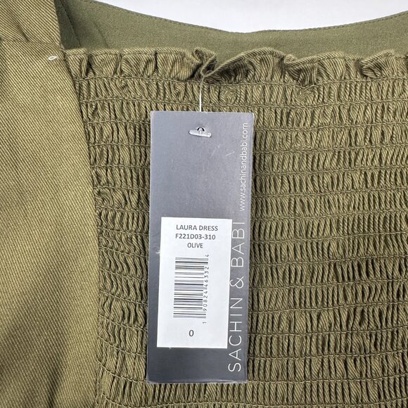 NWT SACHIN + BABI Laura Dress in Olive Smocked Midi Peplum Slit Sleeveless 8 - Picture 8 of 10